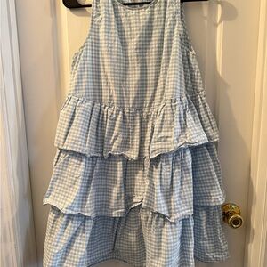 Who What Wear Light Blue Gingham Tiered Ruffle Dress